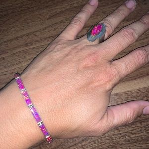 Pink Opal Bracelet and Ring Set. Sterling Silver
